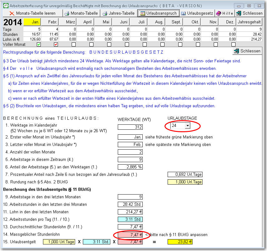 Urlaubsberechnung