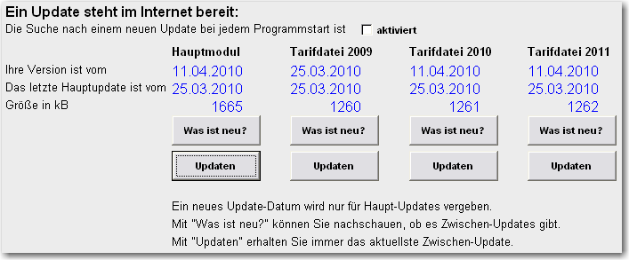 Tariftabellen updaten